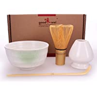 Goodwei Juego de té Matcha - Bol de té- batidor y Soporte Incl. Caja de Regalo (Blanco)